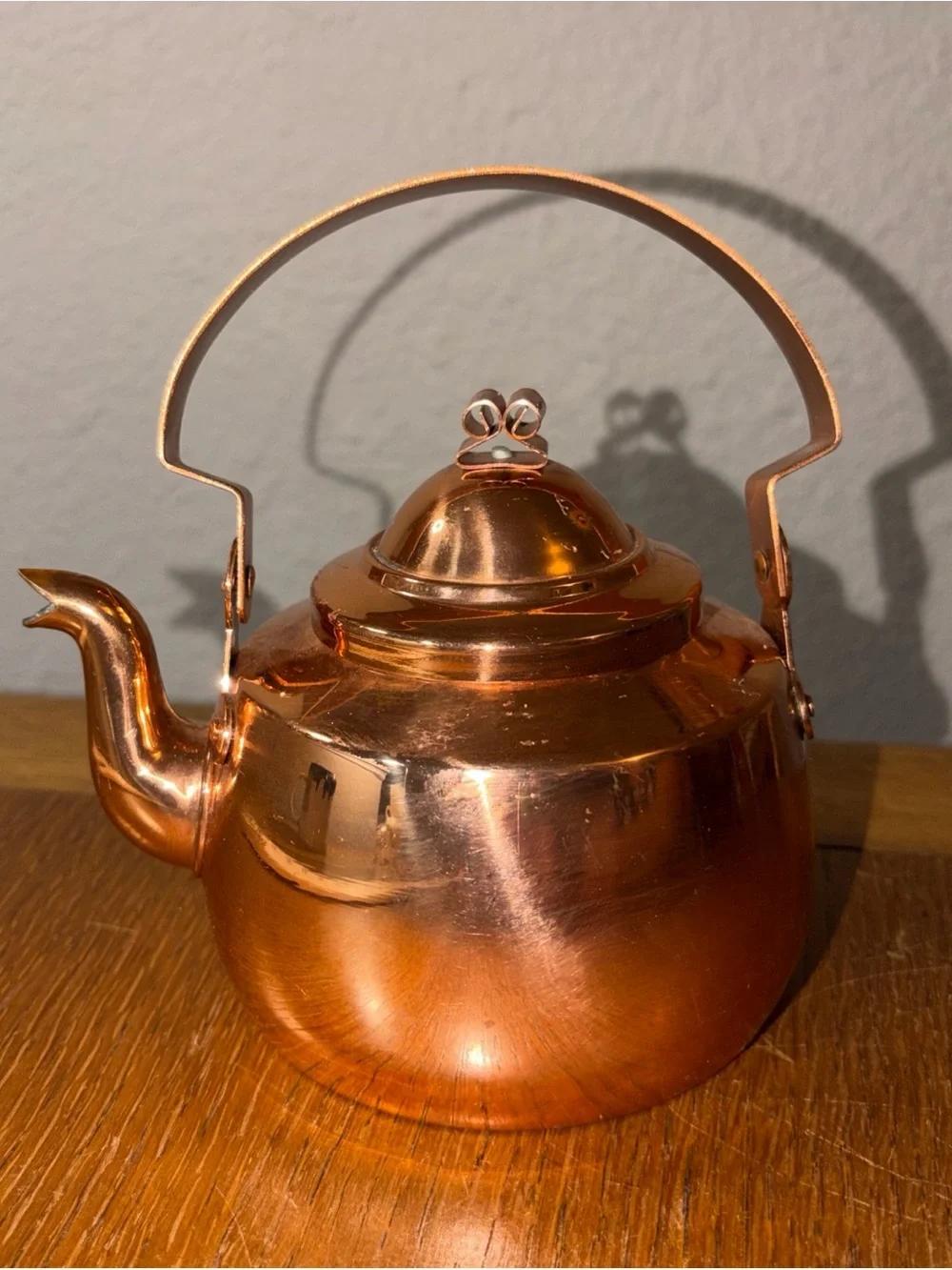 Vintage Solid Copper Tea Kettle Tin Lined 5” Miniature Rustic Farmhouse Decor
